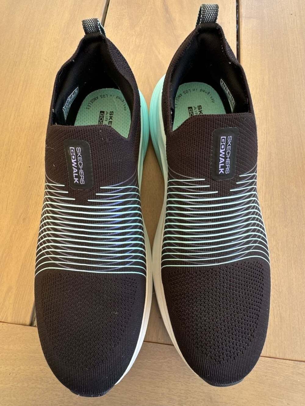 Skechers GO WALK Max Walker Sally Slip On Shoes Black Aqua Teal Women's Size 9